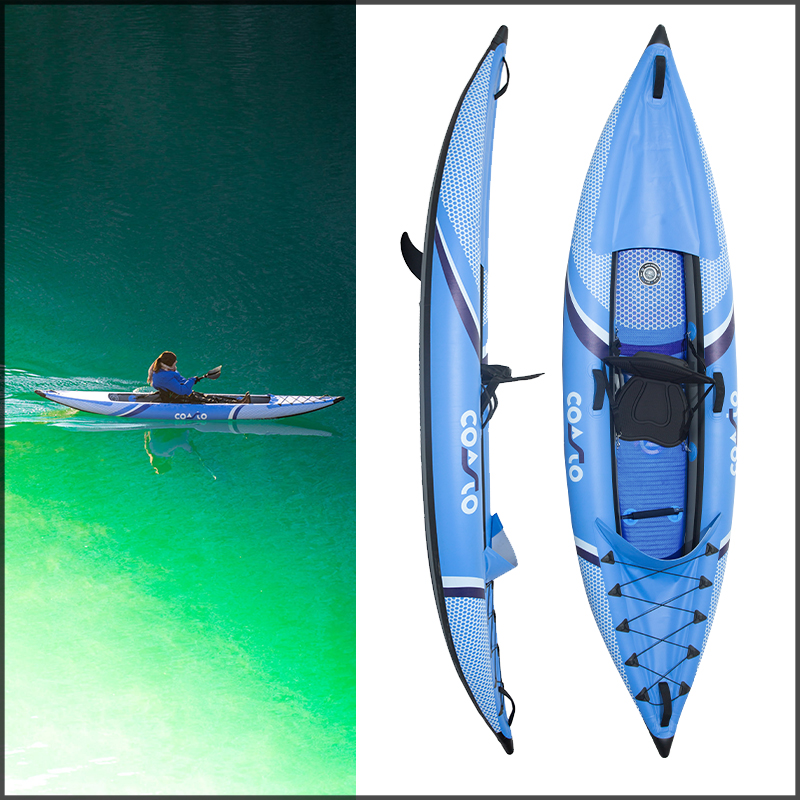 Kayak gonflable bleu de la marque coasto