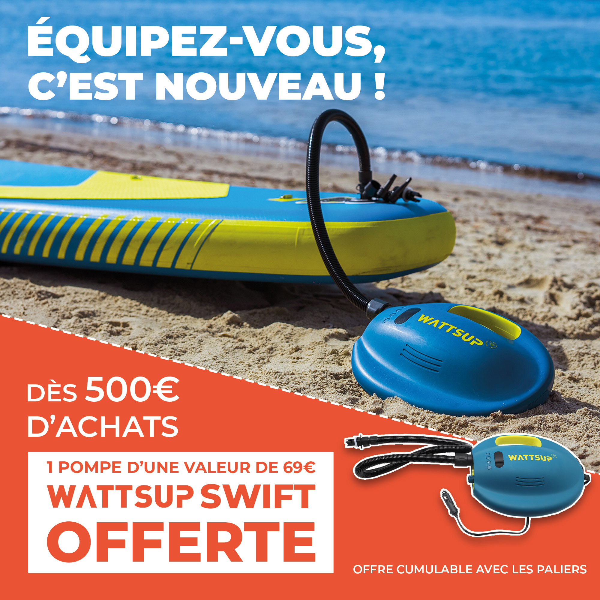 Pompe électrique swift offerte dès 500€ d'achat offre cumulable avec les autres promotions